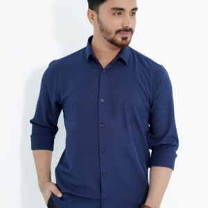 Navy Color — Spandex Glossy Fabrics Shirt